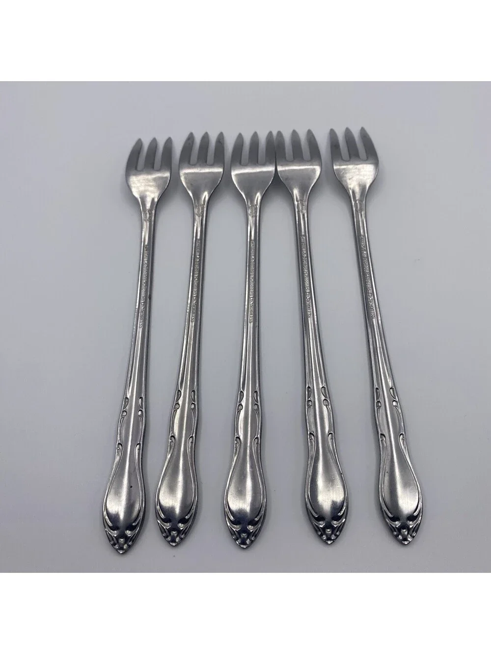Oneida Ltd Cocktail Seafood Fork Stainless Homestead Simeon & George Vintage 5pc